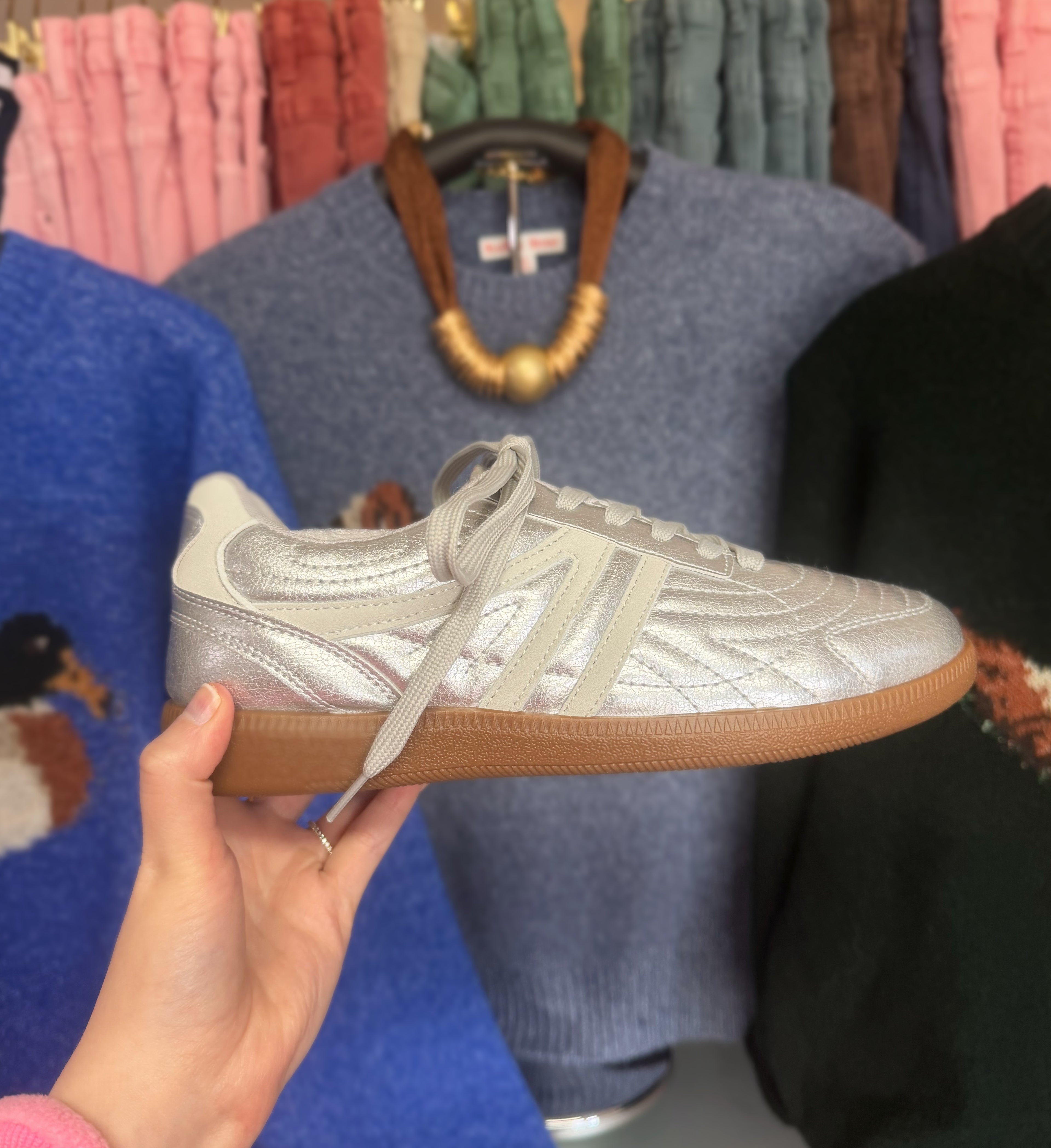 Silver Quilted Sneakers