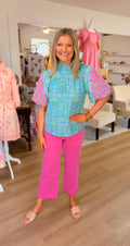 Pink High Rise Cropped Pants