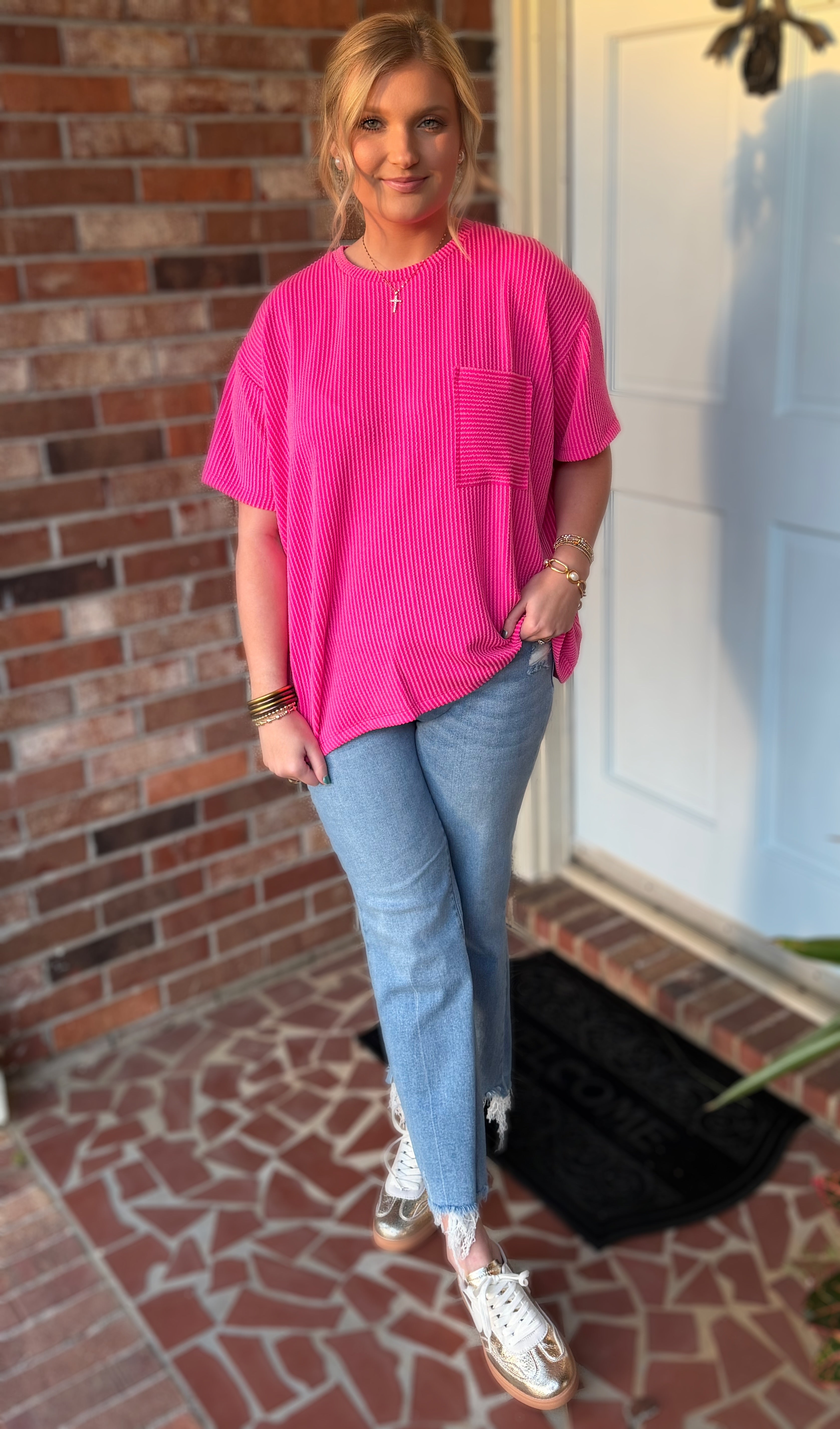 Hot Pink Raised Ribbed Top - PLUS