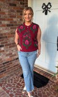 Burgundy Floral Sweater Vest