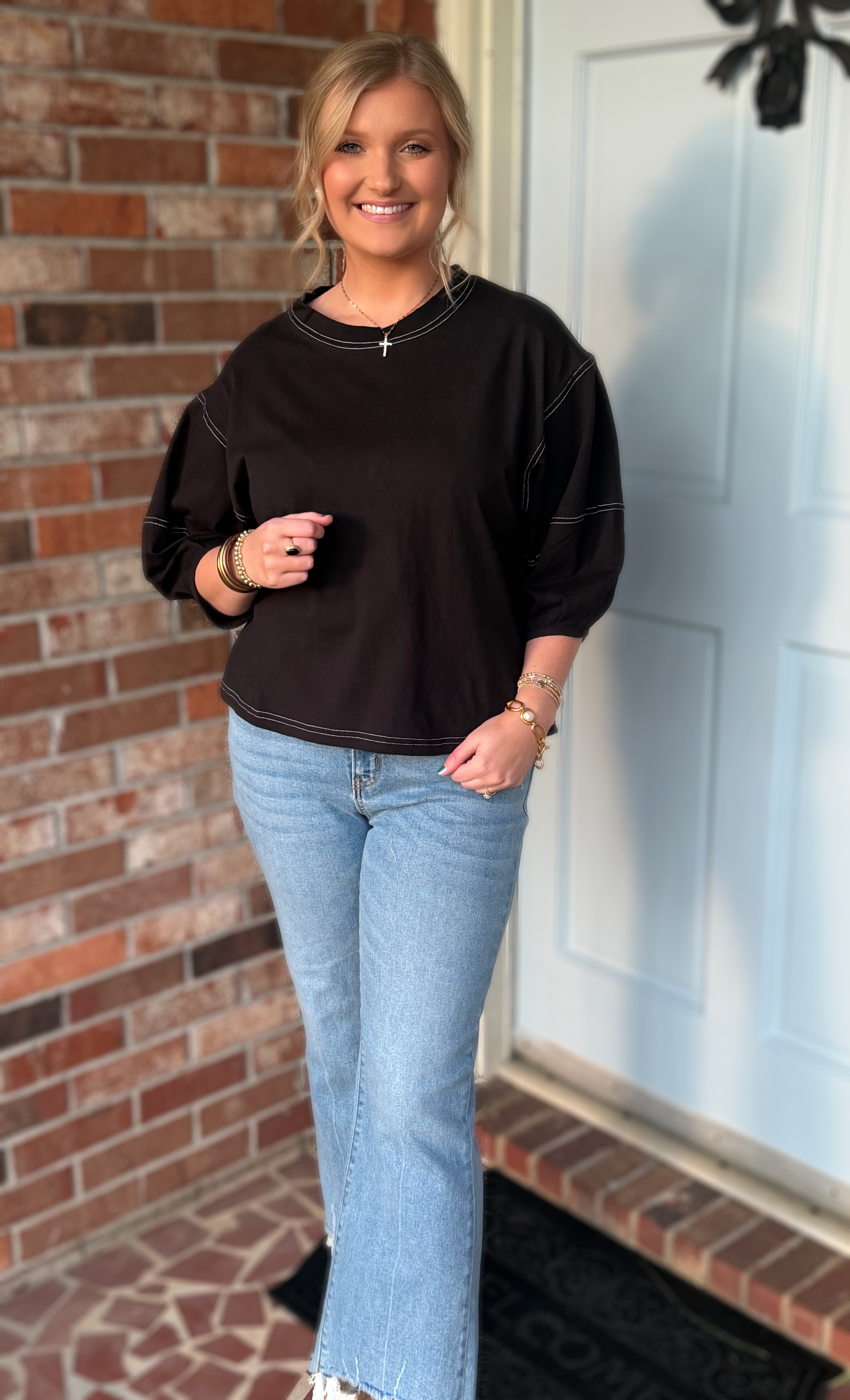 Black Balloon Sleeve Top