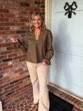 Olive Contrast V-Neck Top