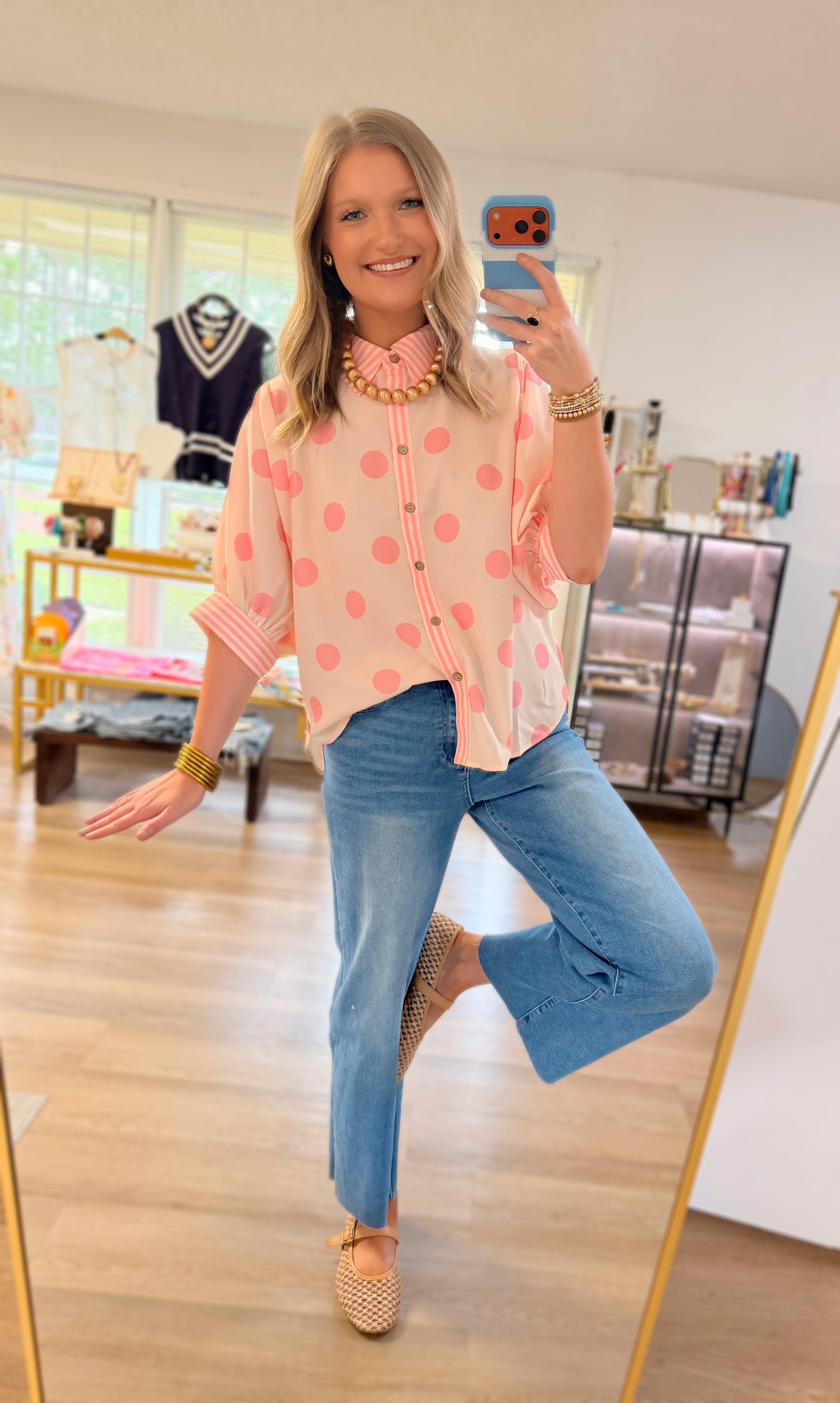 Pink Polka Dot Blouse