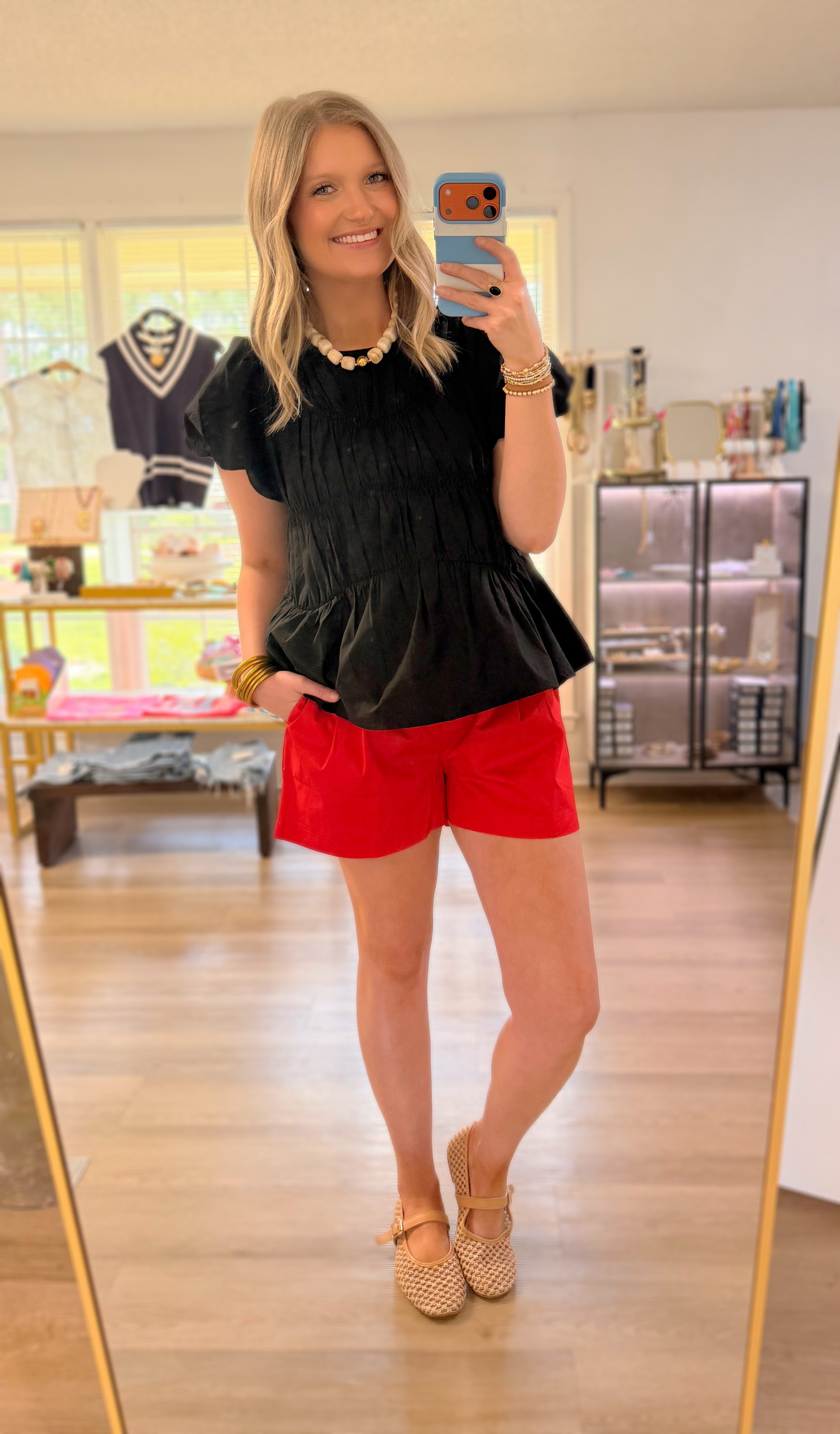 Red Pleated Shorts