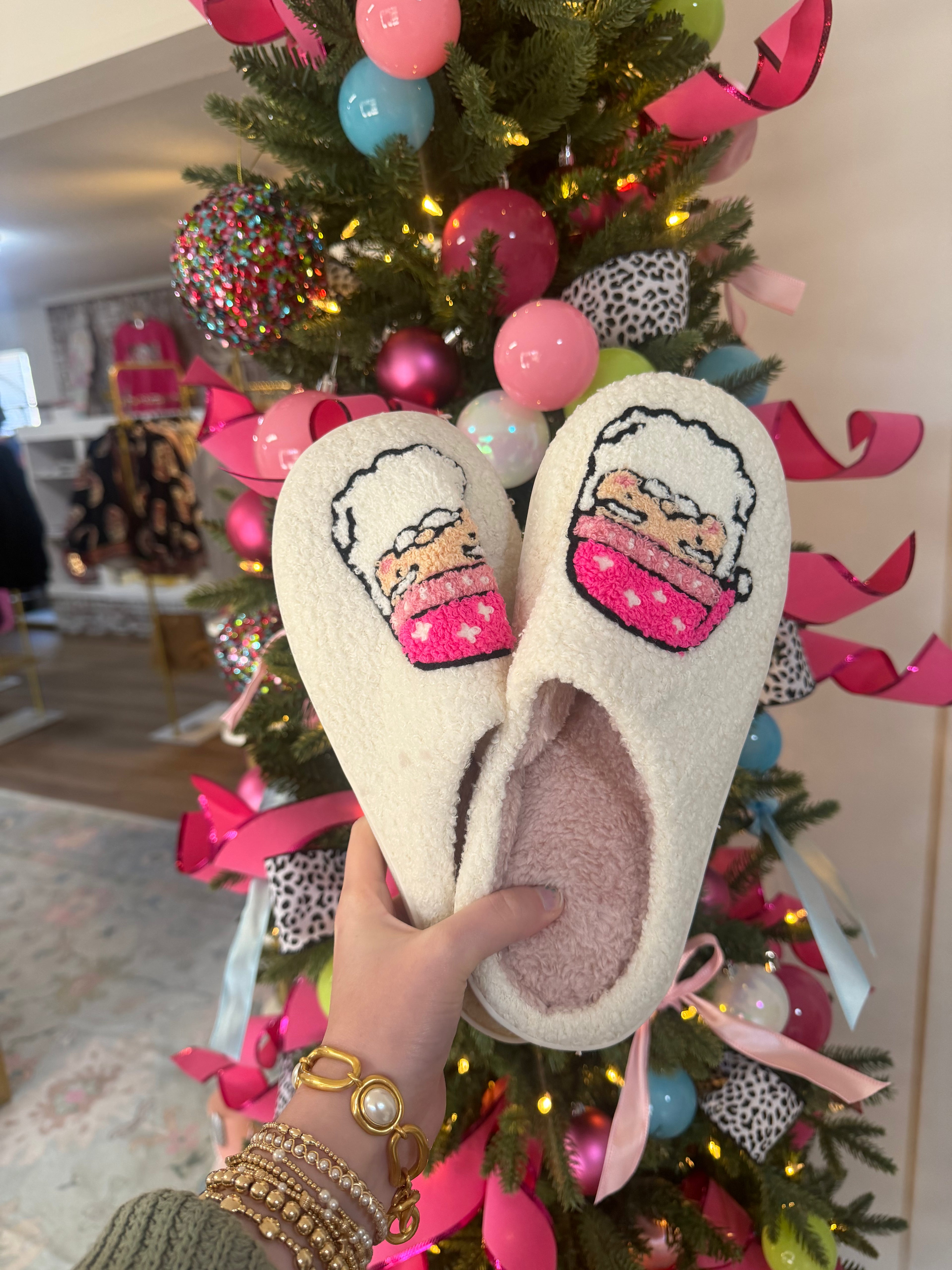 Pink Santa Slippers