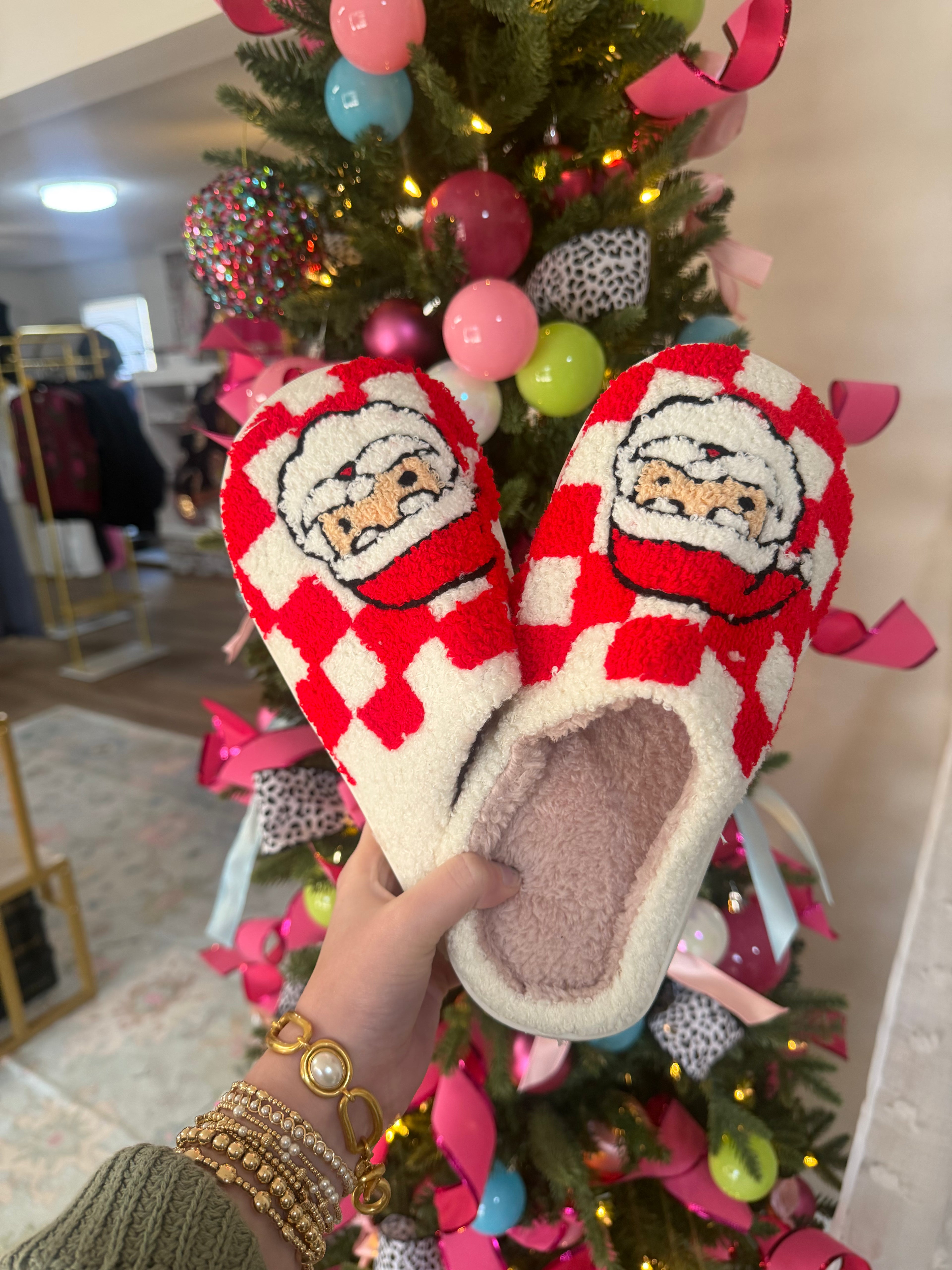 Red Checkered Santa Slippers
