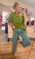 Green/Blue Striped High Waisted Pants