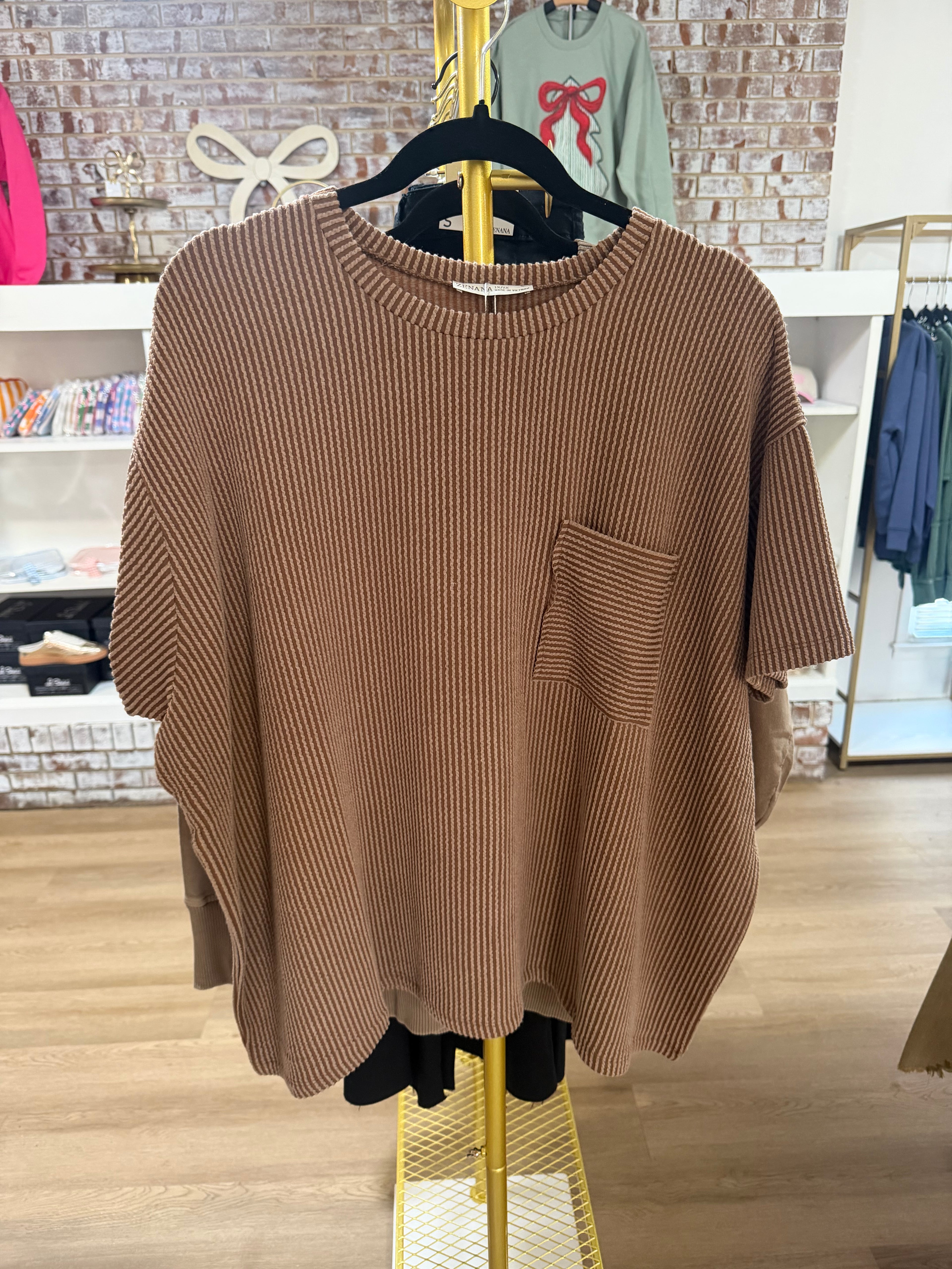 Brown Raised Ribbed Top - PLUS