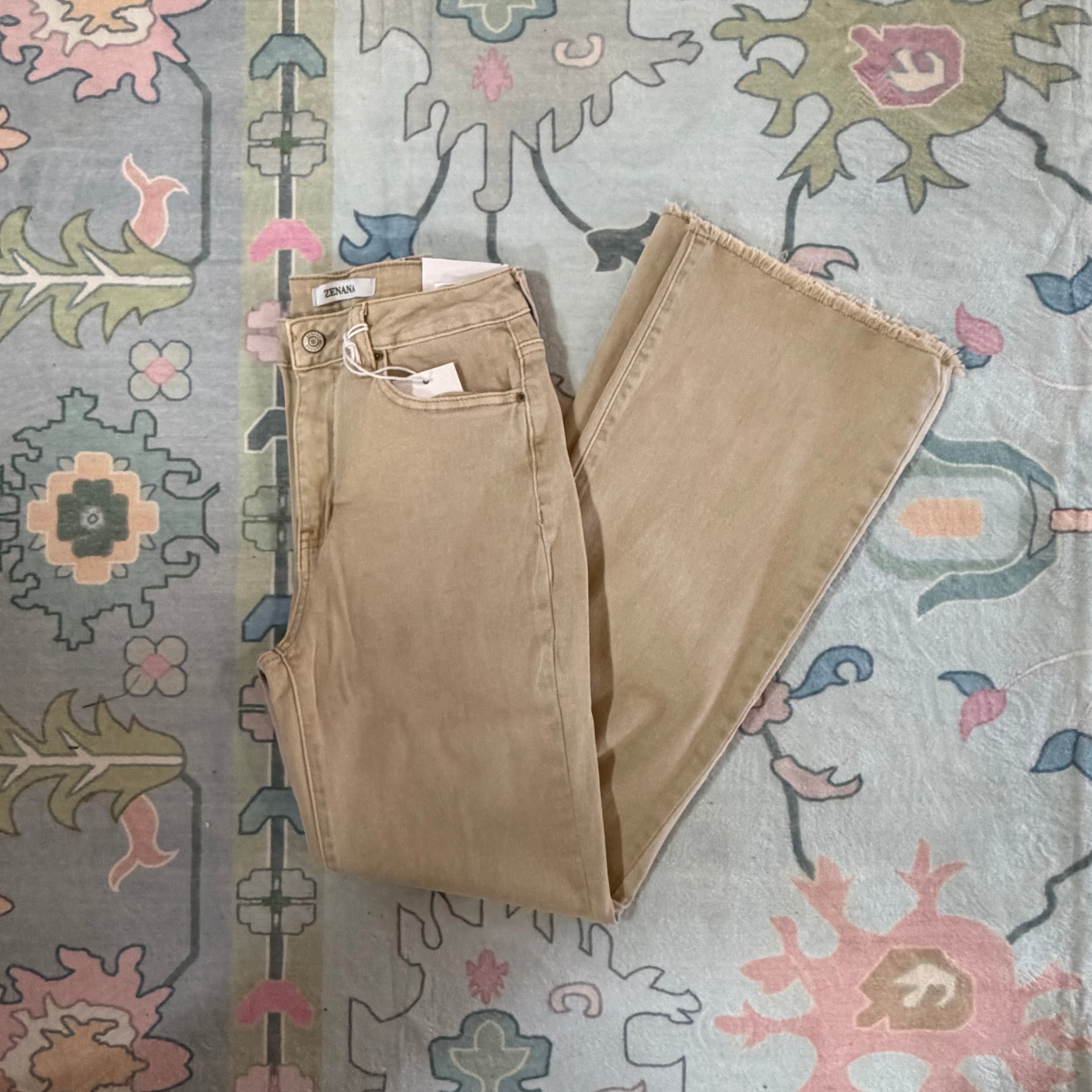Zenana Sand Beige Raw Hemmed Pants