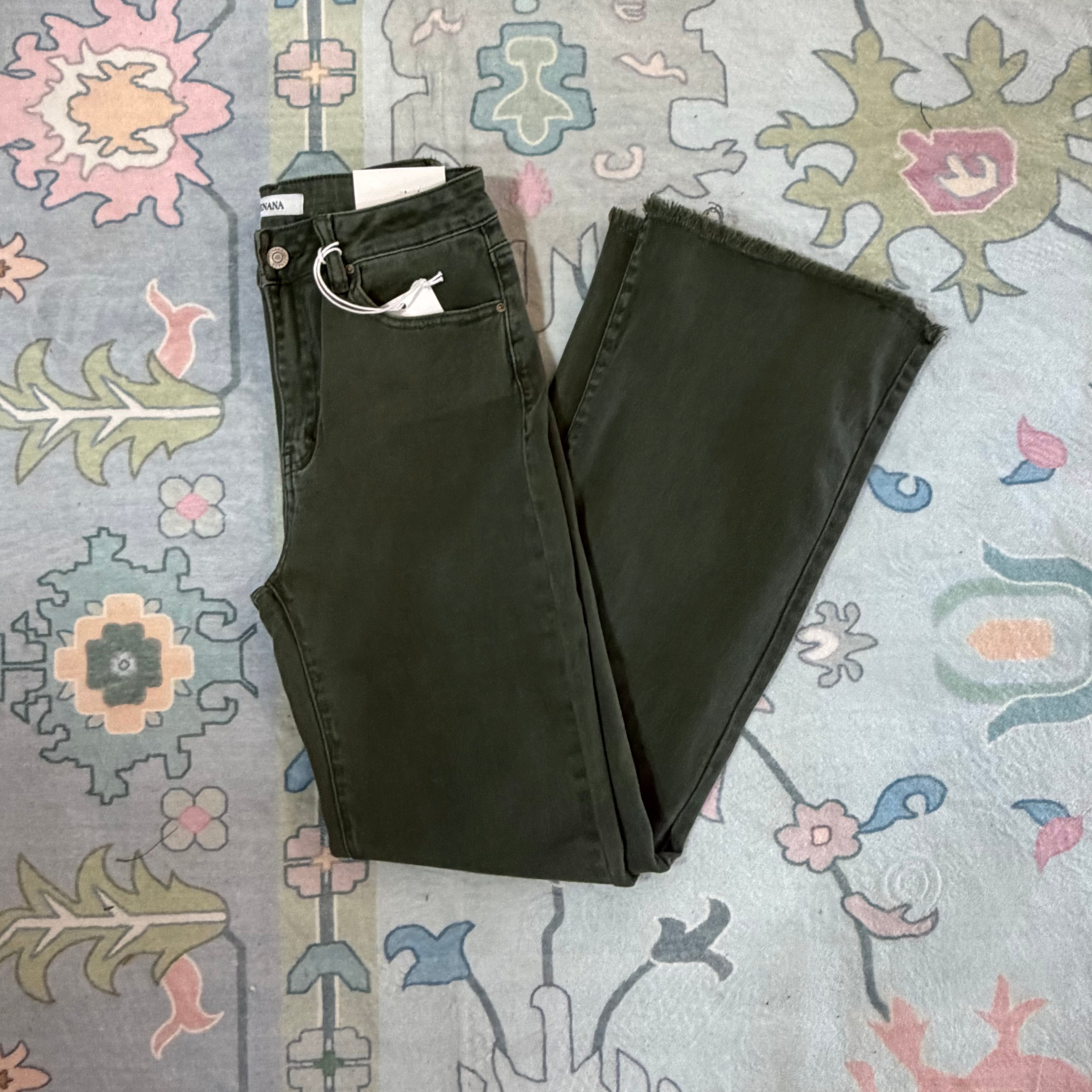 Zenana Dark Olive Raw Hemmed Pants