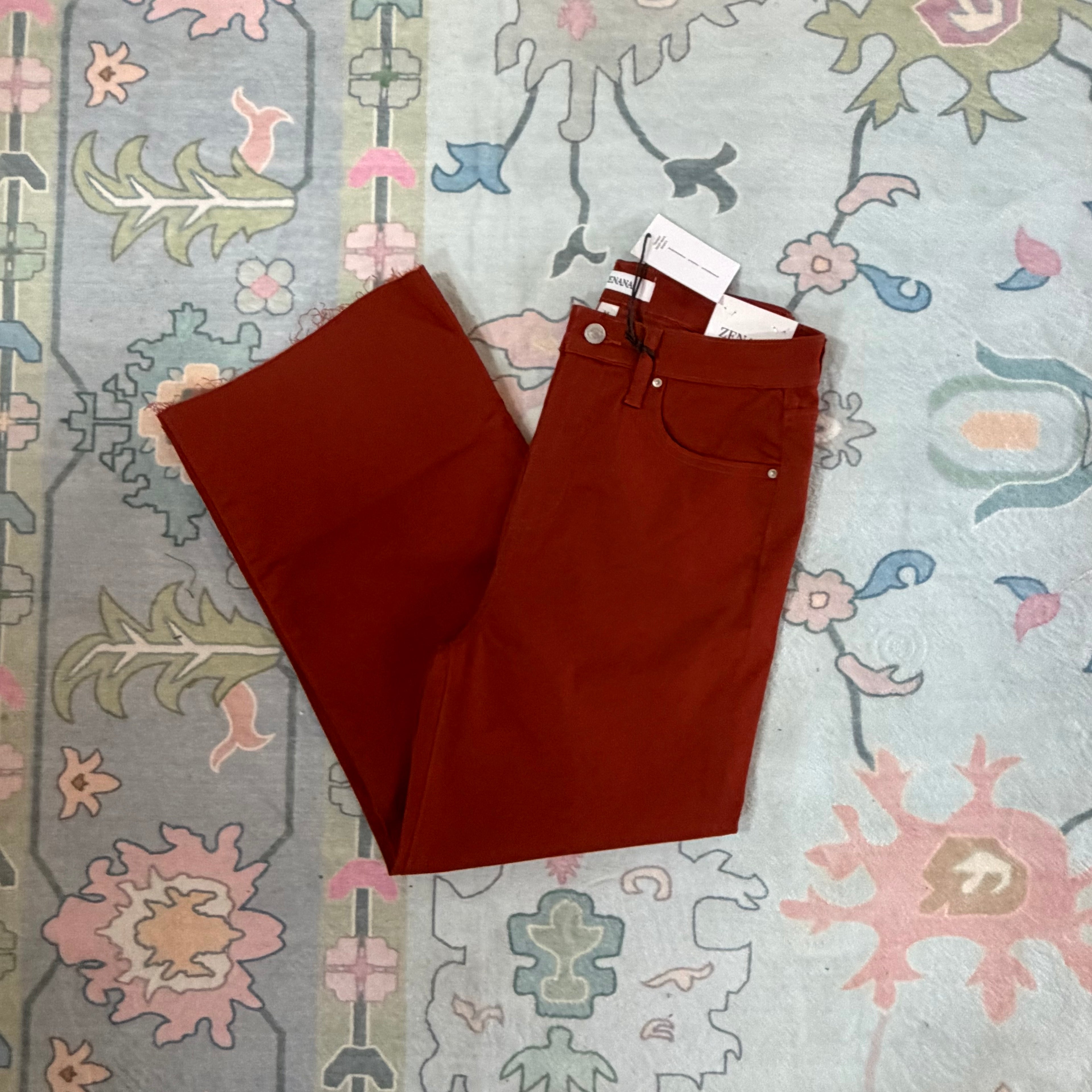 Zenana Rust Raw Hemmed Pants