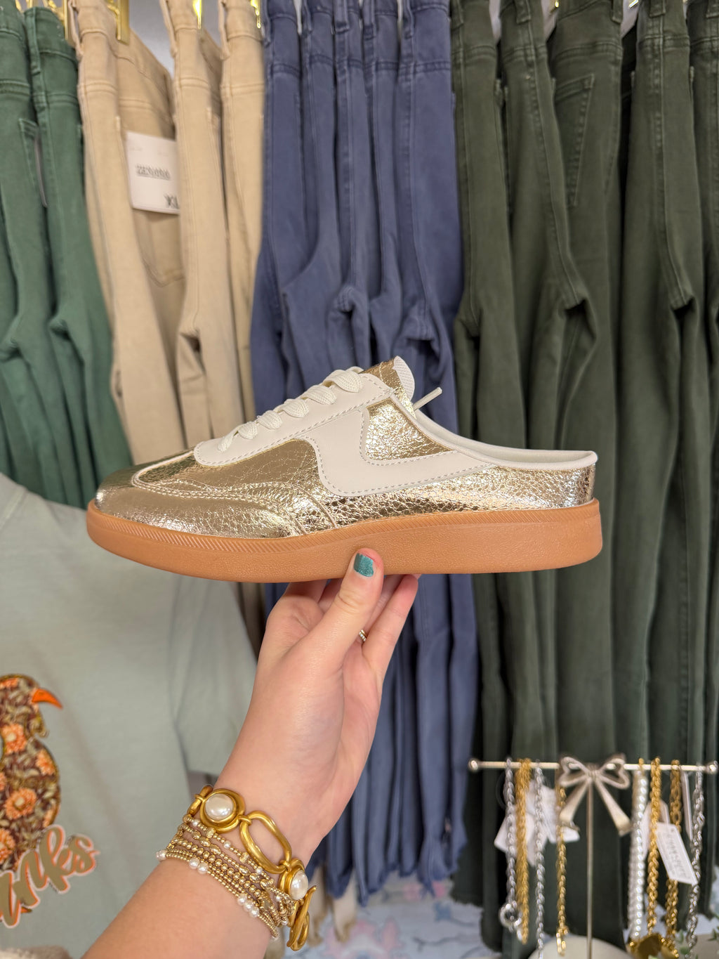 Metallic Gold Slip On Sneakers