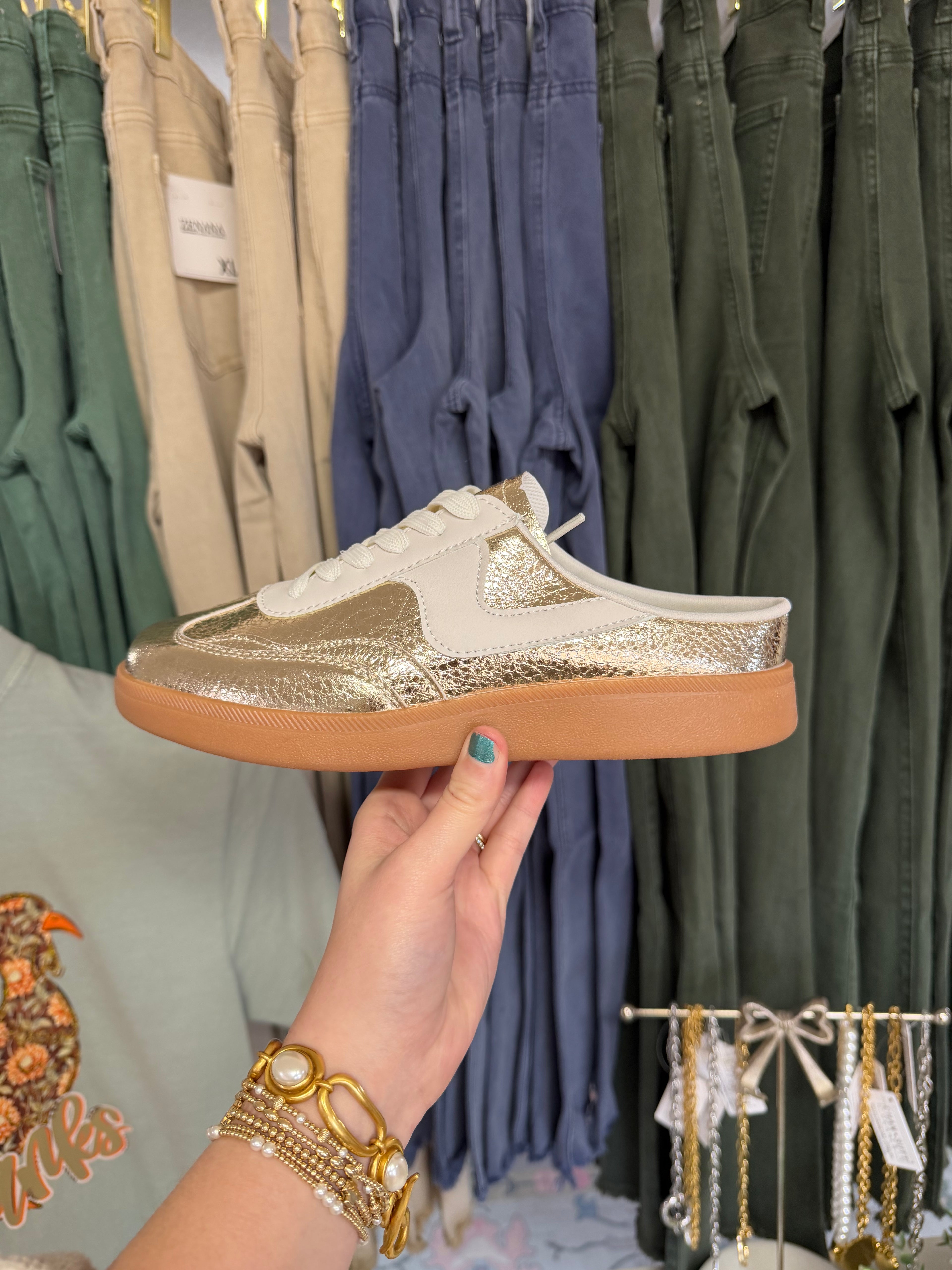 Metallic Gold Slip On Sneakers