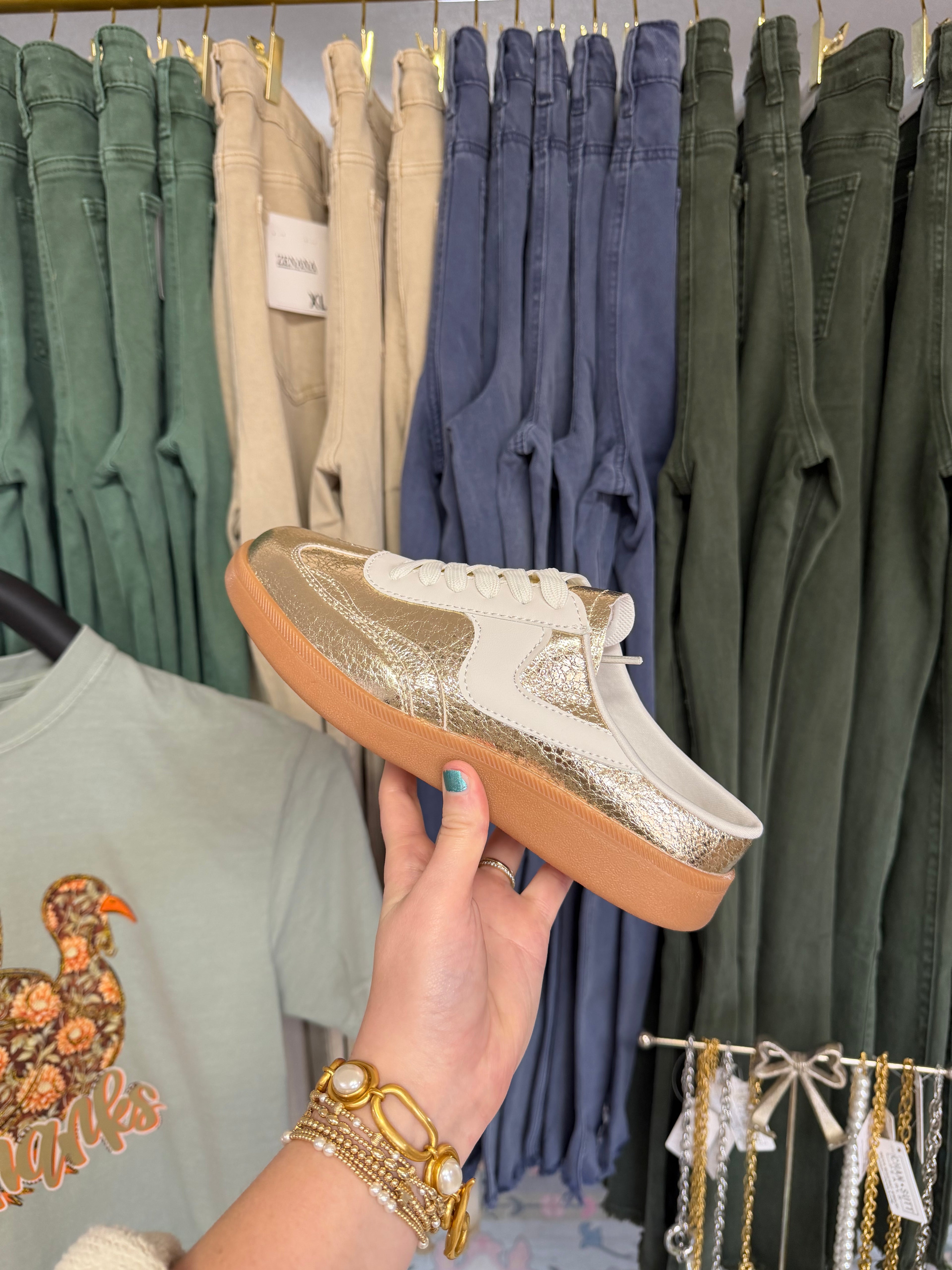 Metallic Gold Slip On Sneakers