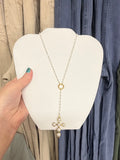 Lariat Pearl Cross Necklace