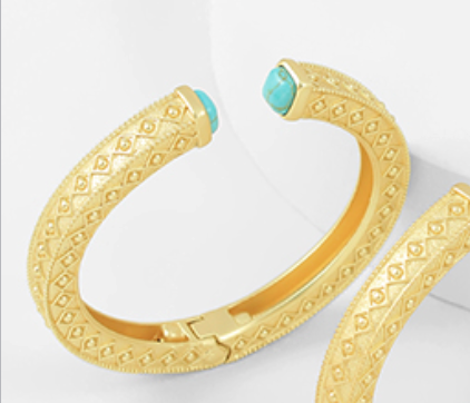 Textured Metal & Turquoise Edge Cuff