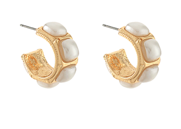 Square Pearl Textured Hoops