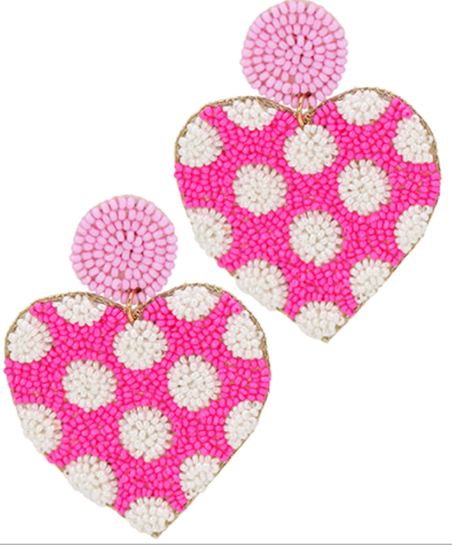 Beaded Polka Dot Heart Earrings