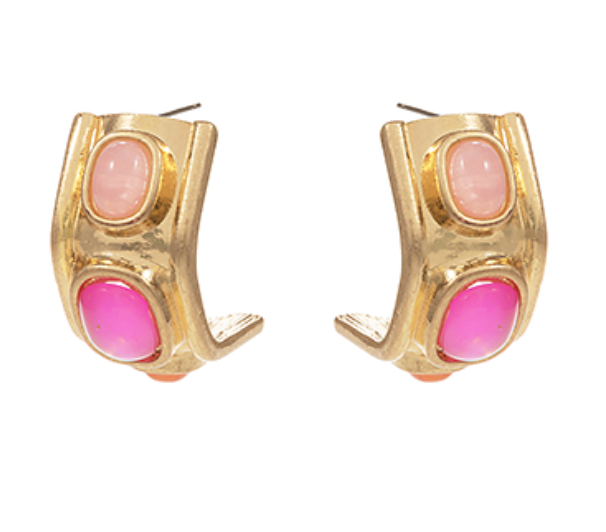 Pink Stone Linked Hoops