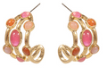 Pink Stone Metal Hoops