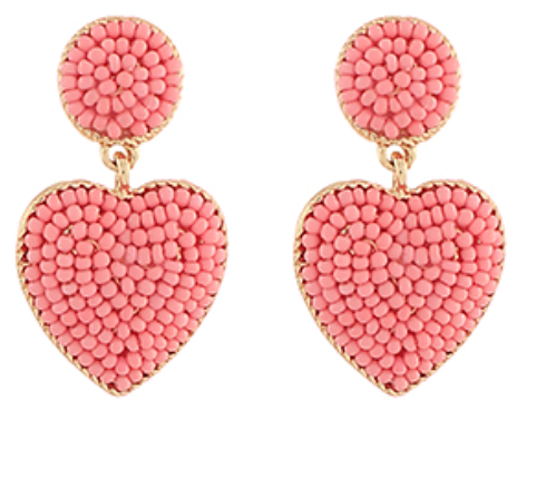 Beaded Heart Drop Earrings
