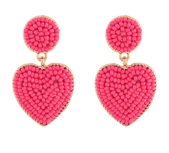 Beaded Heart Drop Earrings