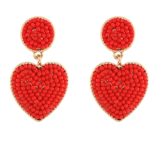 Beaded Heart Drop Earrings