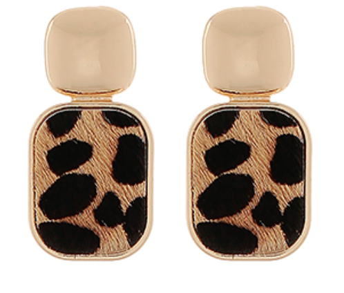 Rectangle Leather & Square Earrings