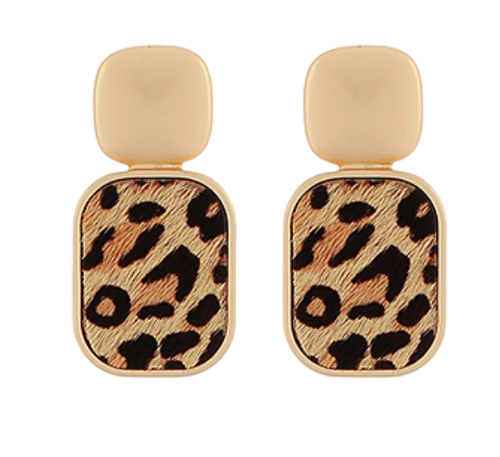 Rectangle Leather & Square Earrings