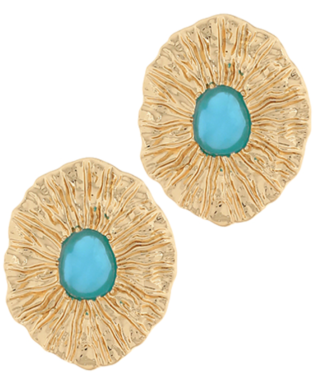 Textured Oval w/Stone Earrings