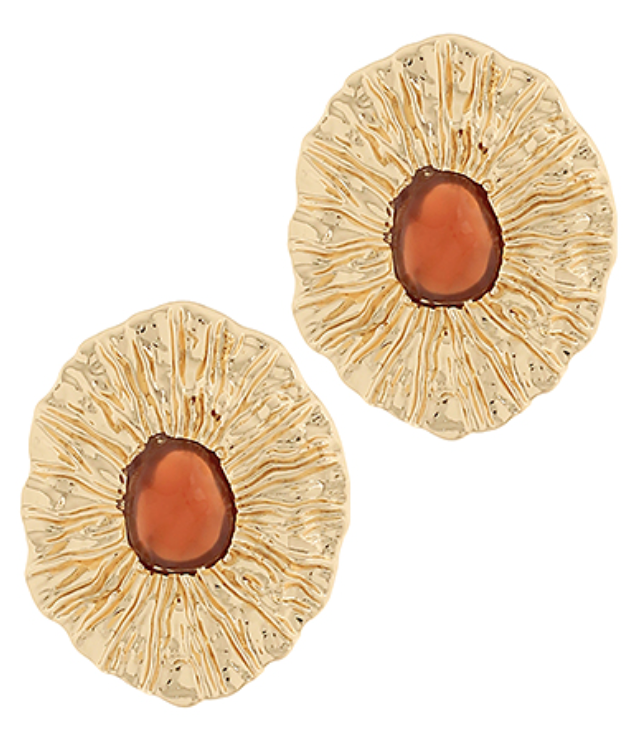 Textured Oval w/Stone Earrings