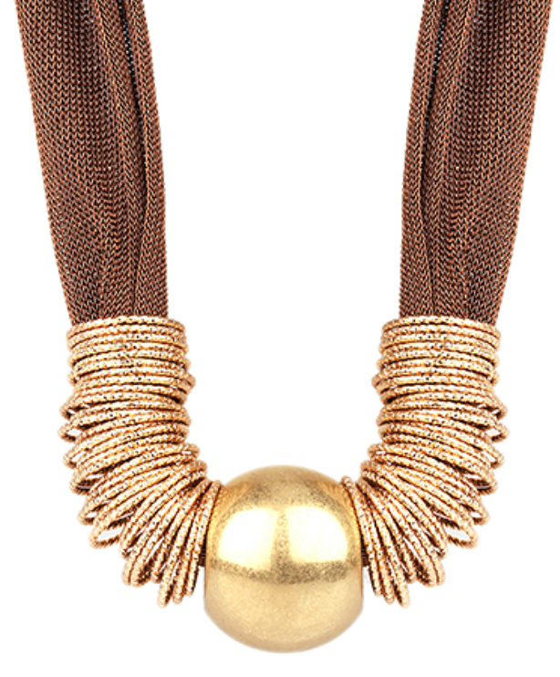 Metal Ball & Multi Rings Mesh Necklace