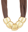 Brown Geometric Metal & Mesh Necklace