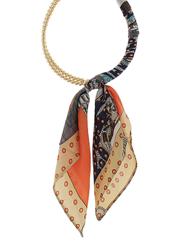 Gold Beaded Scarf Necklace
