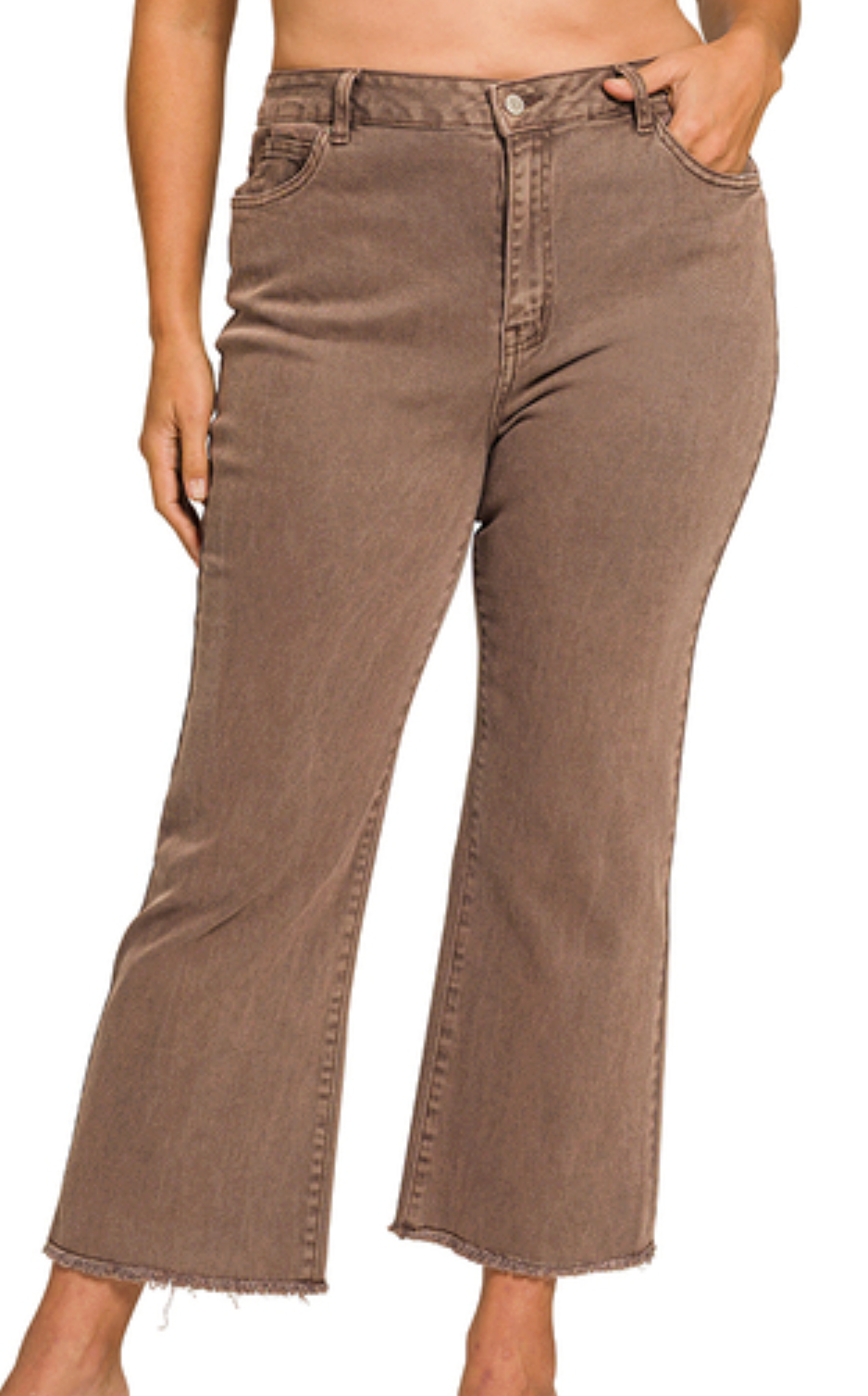 High Waist Raw Hem Pants - PLUS