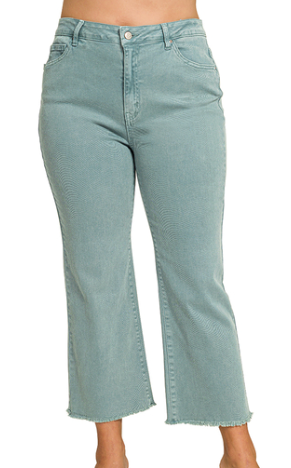 High Waist Raw Hem Pants - PLUS