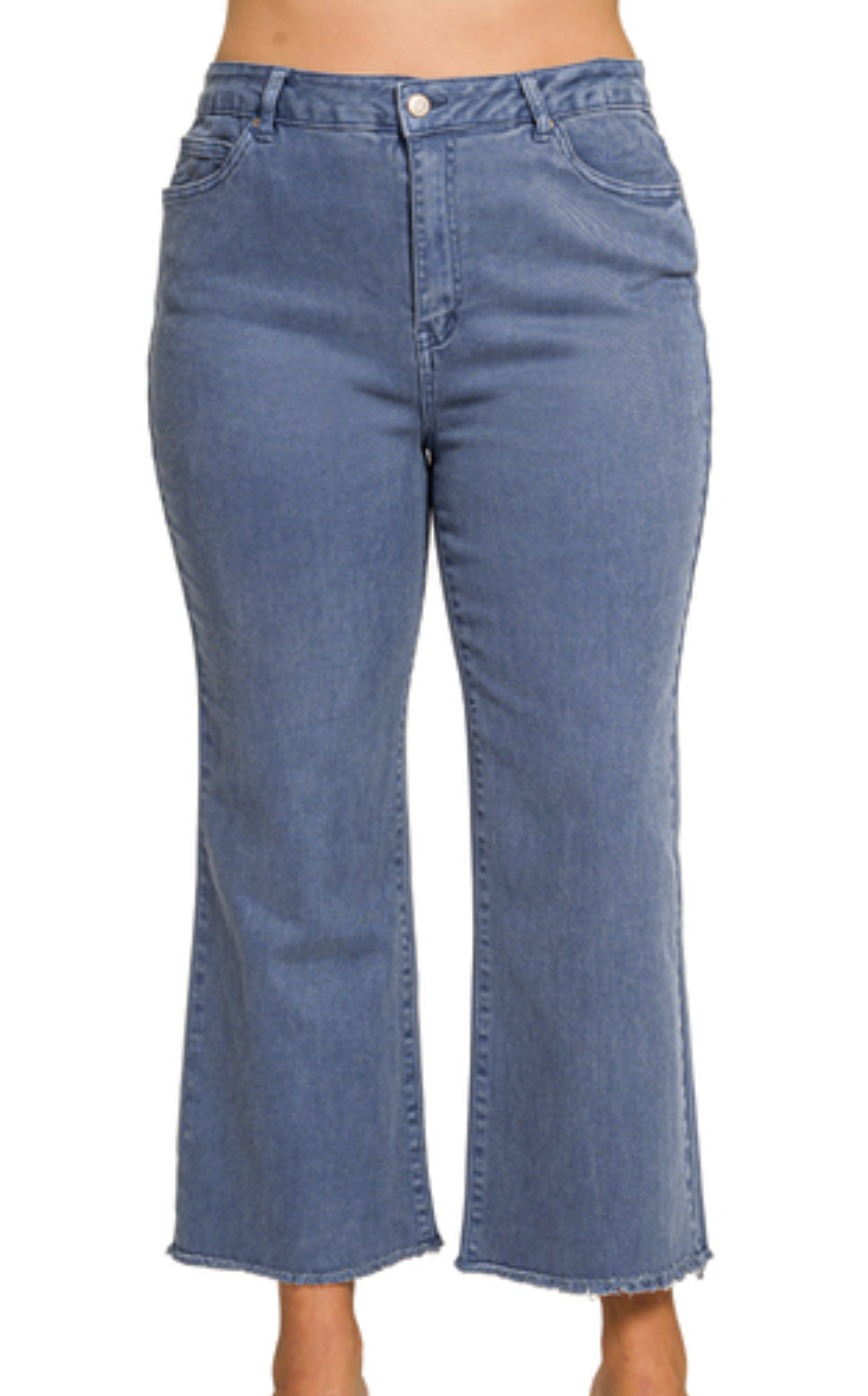 High Waist Raw Hem Pants - PLUS
