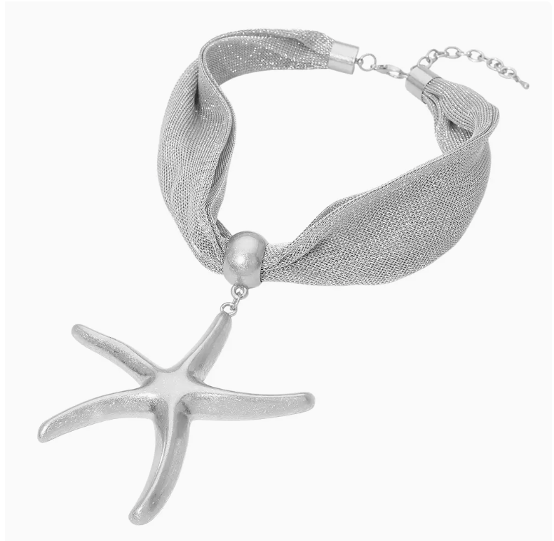 Starfish Pendant Mesh Statement Necklace