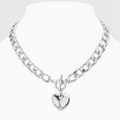 Silver Heart Charm Toggle Necklace