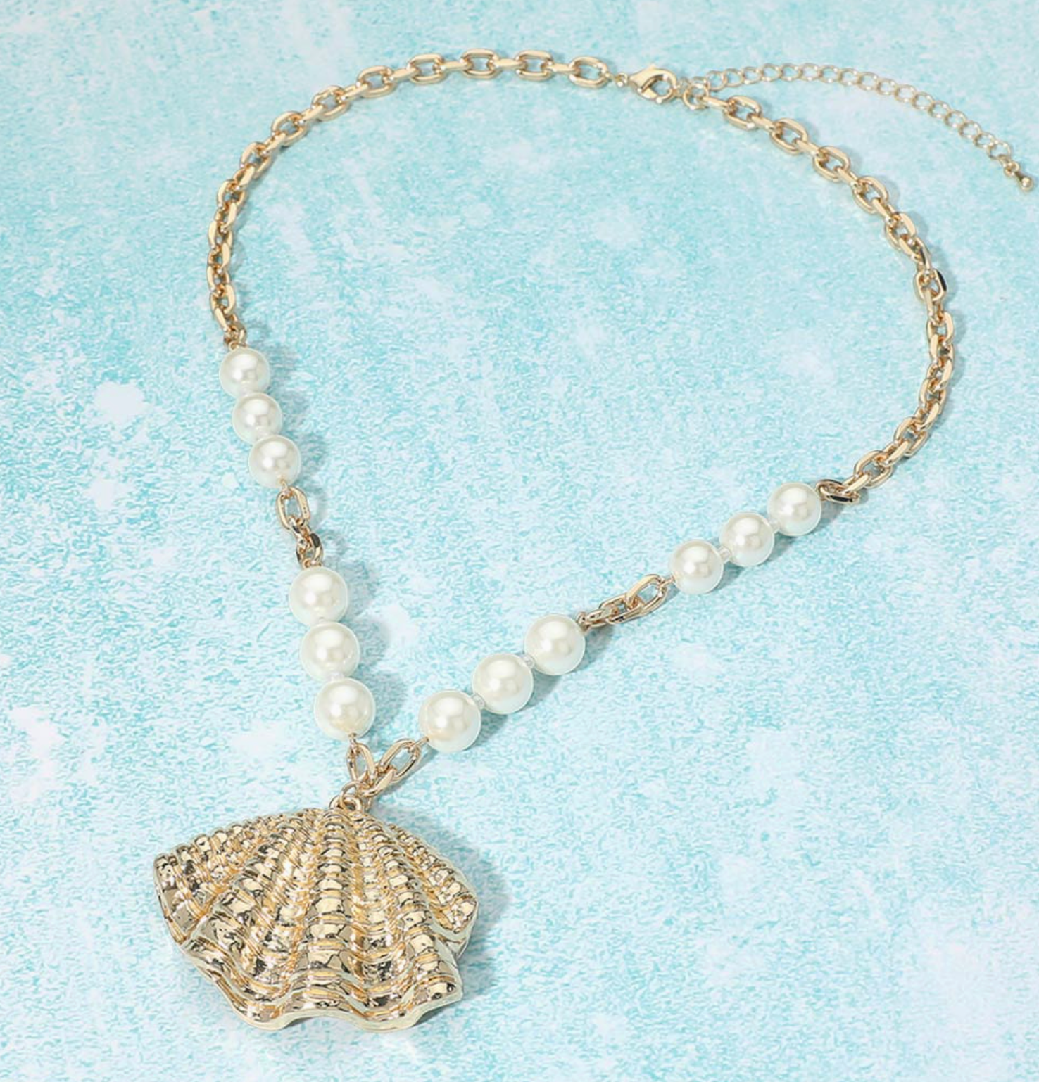 Gold Sea Shell Pearl Necklace