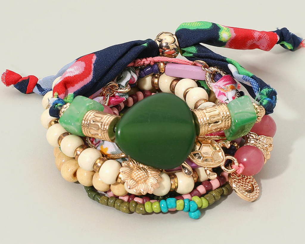 Boho Flower Charm 10 PC Bracelet Set