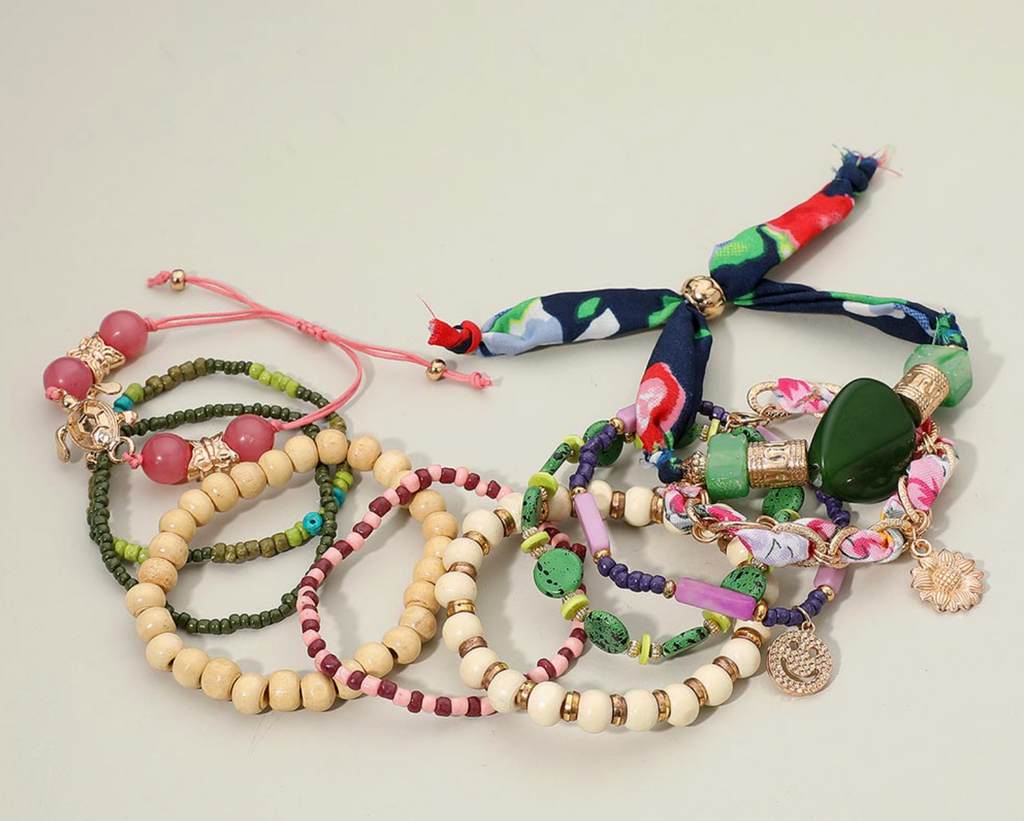 Boho Flower Charm 10 PC Bracelet Set