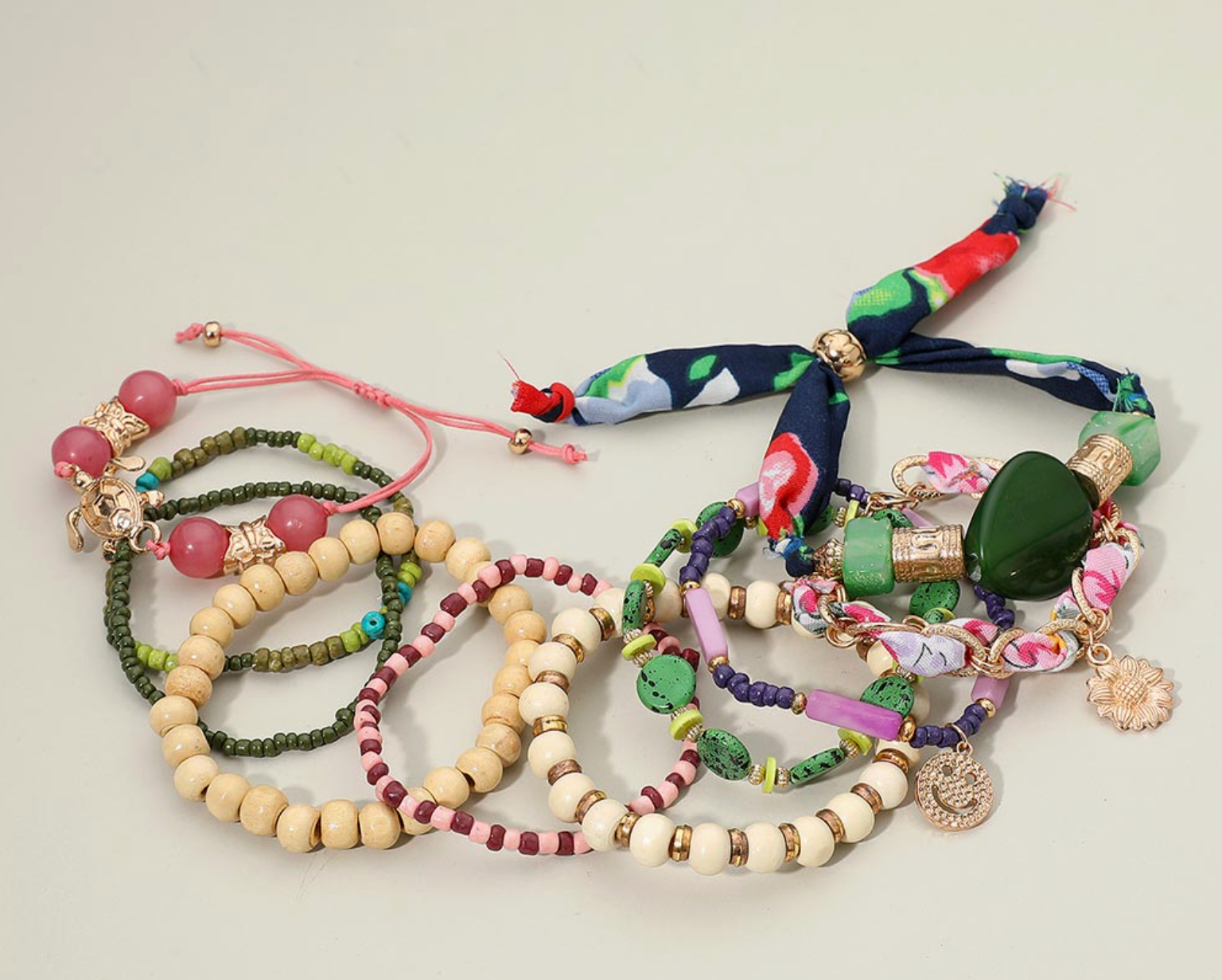 Boho Flower Charm 10 PC Bracelet Set