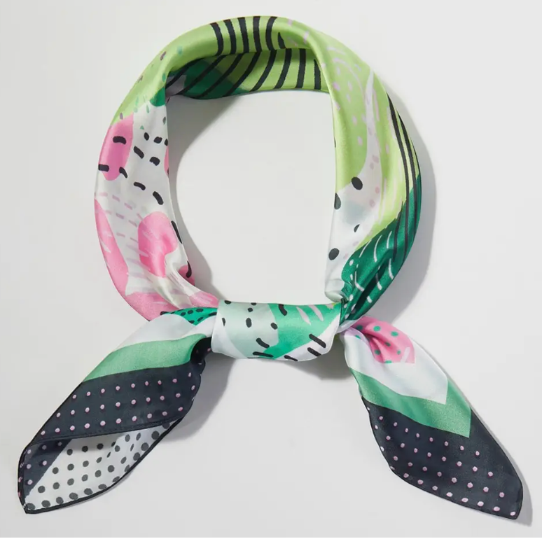 Green Abstract Collage Print Square Bandana Scarf