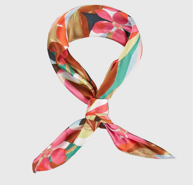 Abstract Tropical Bloom Printed Square Silky Satin Scarf