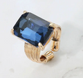 Emerald Cut Stone Adjustable Ring - Blue