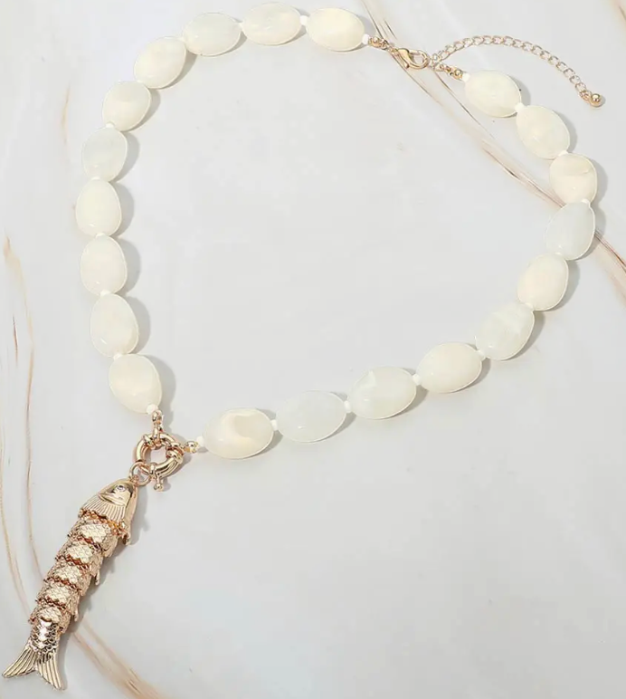 White Fish Toggle Charm Necklace