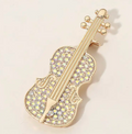 Stone Embellished Violin Pin Brooch