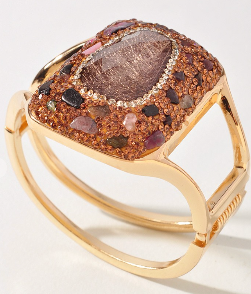 Rhinestone Rectangle Hinged Metal Bracelet