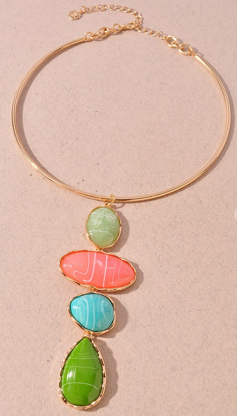 Multi Color Stone Drop Collar Necklace